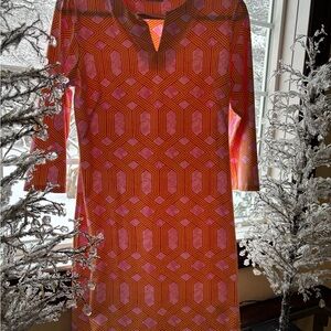 J. McLaughlin Pink and Orange geometric 3/4 Sleeve Dress